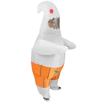 Бял призрак с тыквенными къси панталони Надуваем костюм за възрастни Хелоуин Cosplay Обличам фантазия фестивални съоръжения Празнична облекло