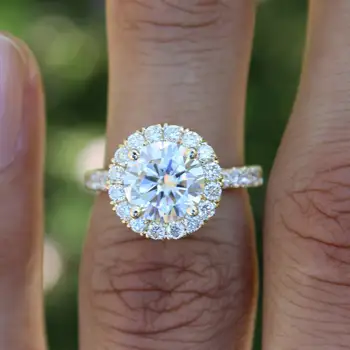 Приказно елегантни кръгли пръстен златен цвят за жени, модни бижута сватба от бял камък с инкрустация метал