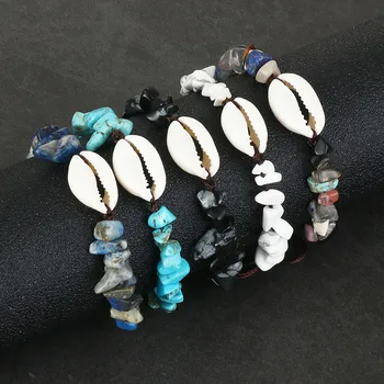 Чешки гривни от черупки от естествен камък за жени, дамски гривни изработени ръчно с регулируема тръстика въже, гривна-верига, плажни украса